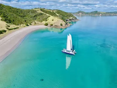 Exterior view of Cool Change, a Kelsall 54 catamaran at Bay of Islands, New Zealand