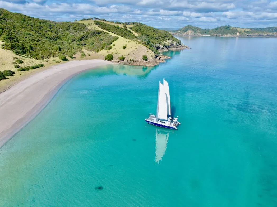Exterior view of Cool Change, a Kelsall 54 catamaran at Bay of Islands, New Zealand