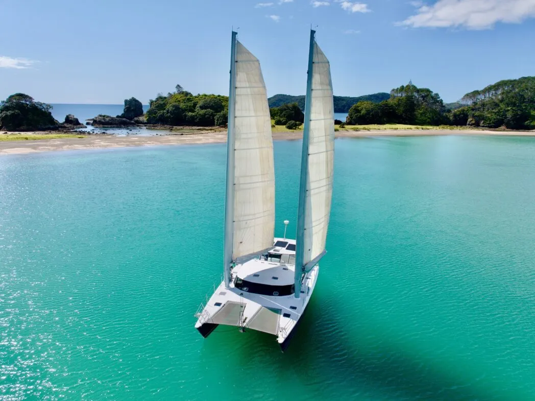 Exterior view of Cool Change, a Kelsall 54 catamaran at Bay of Islands, New Zealand