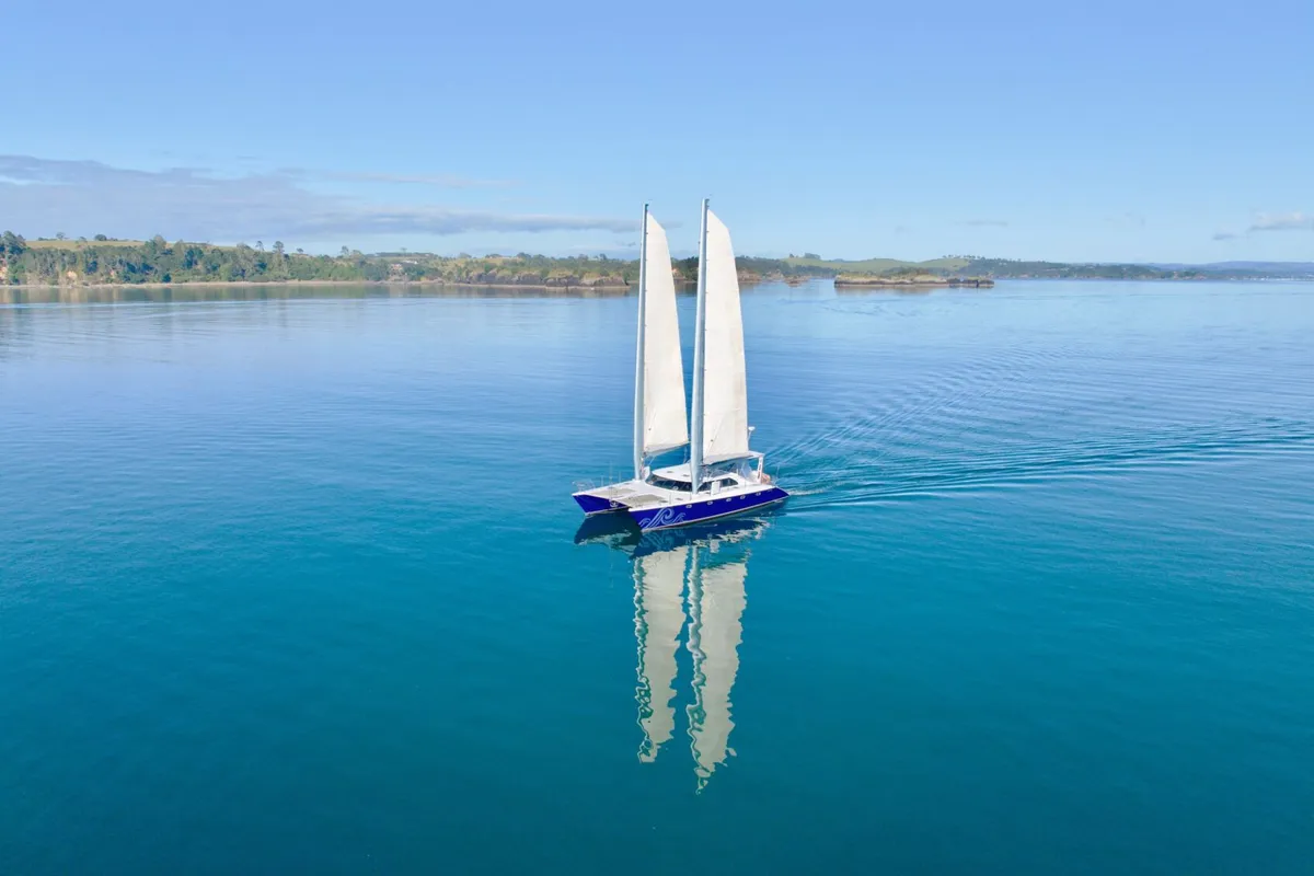 Exterior view of Cool Change, a Kelsall 54 catamaran at Bay of Islands, New Zealand