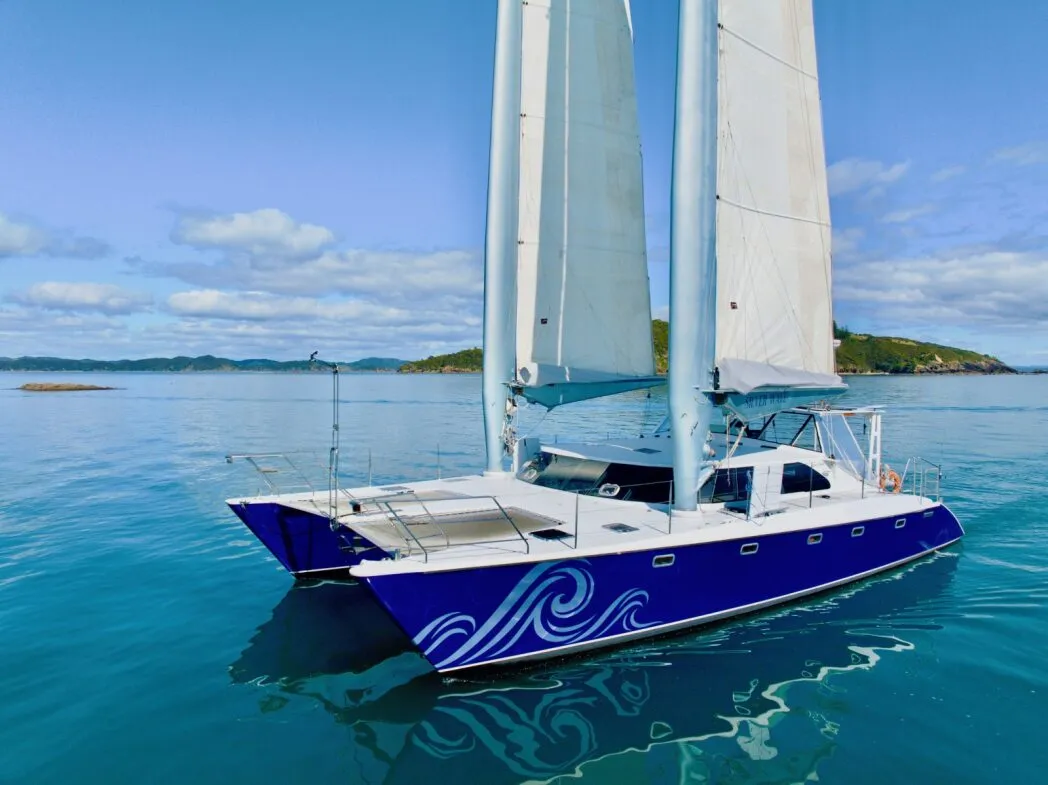Exterior view of Cool Change, a Kelsall 54 catamaran at Bay of Islands, New Zealand