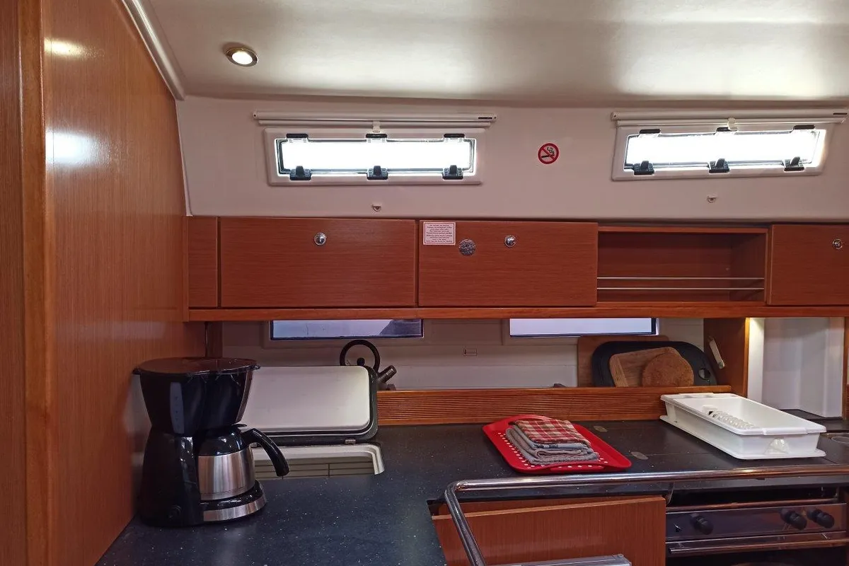 Galley of Saffron, a Bavaria 45 Cruiser sailboat at Lefkada, Greece