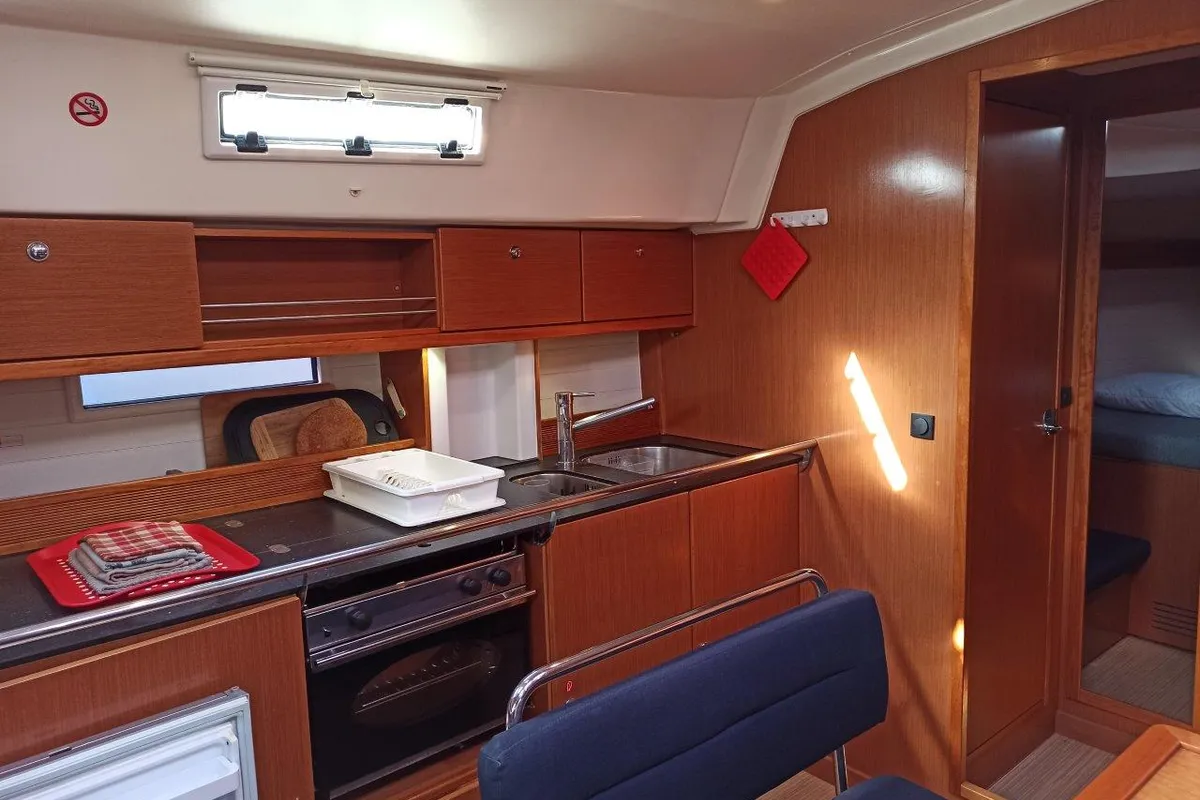 Galley of Saffron, a Bavaria 45 Cruiser sailboat at Lefkada, Greece