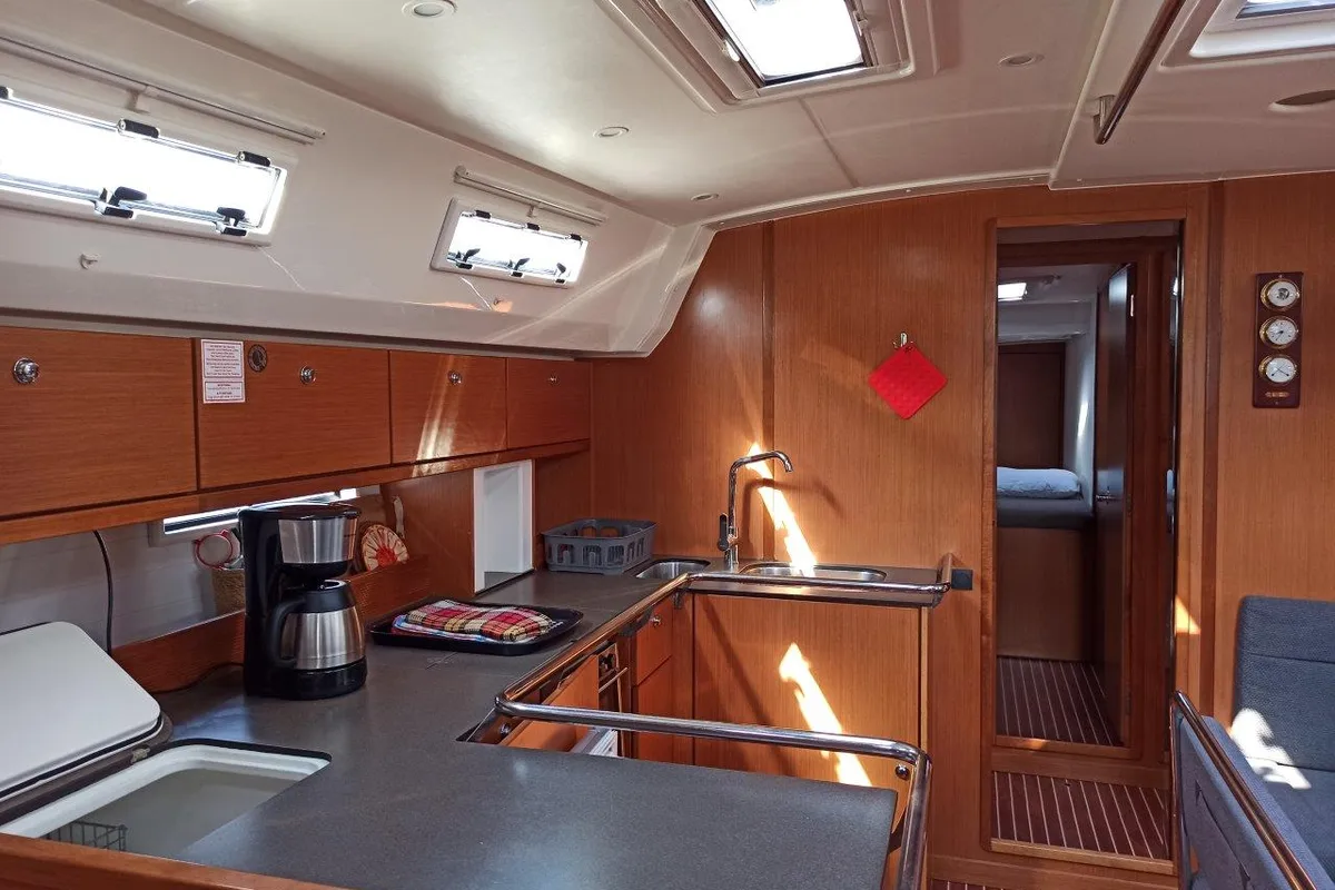 Galley of Saffron, a Bavaria 45 Cruiser sailboat at Lefkada, Greece