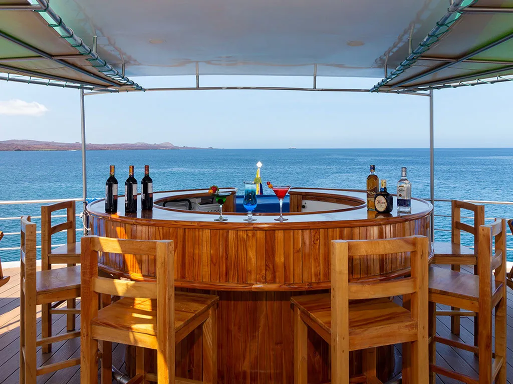 Deck of Petrel, a Gulet Power Catamaran catamaran at Baltra, Ecuador
