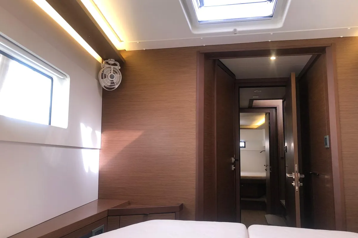 Cabin on Terra Sarda, a Lagoon 46 catamaran at Cagliari, Italy