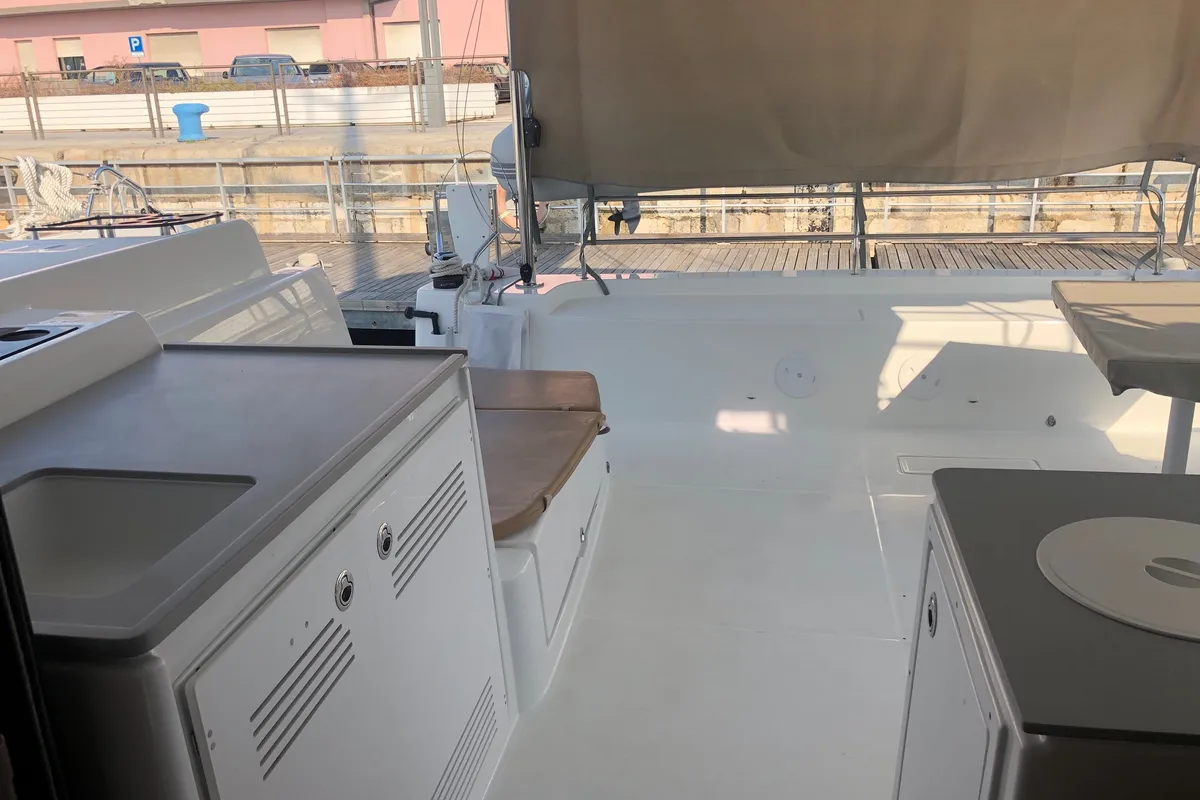 Deck of Terra Sarda, a Lagoon 46 catamaran at Cagliari, Italy