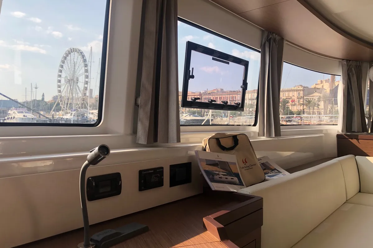 Salon of Terra Sarda, a Lagoon 46 catamaran at Cagliari, Italy