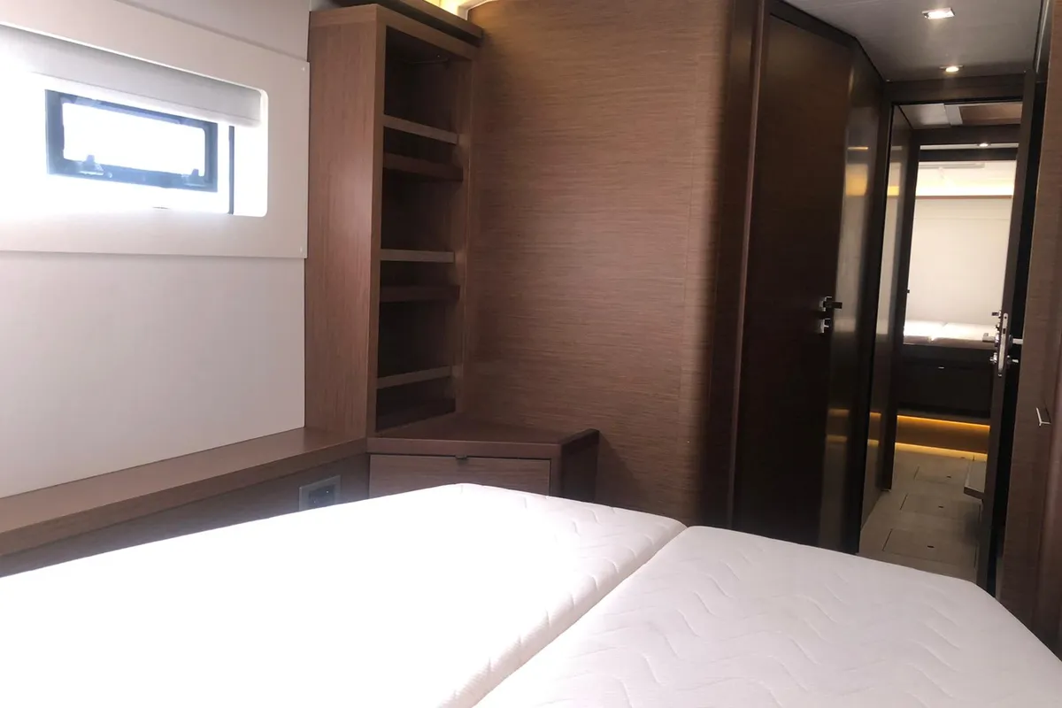 Cabin on Terra Sarda, a Lagoon 46 catamaran at Cagliari, Italy