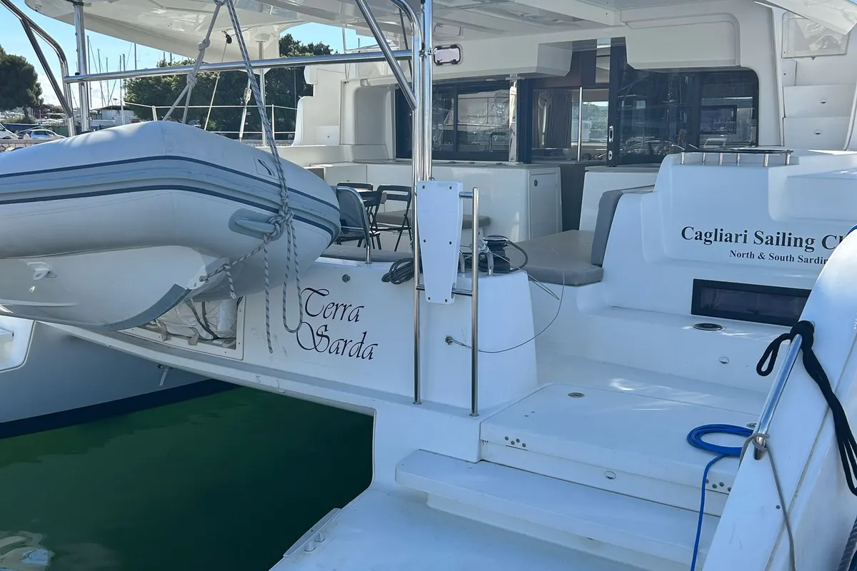 Exterior view of Terra Sarda, a Lagoon 46 catamaran at Cagliari, Italy