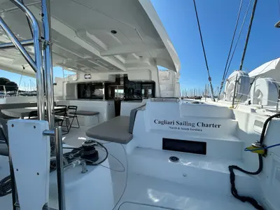 Deck of Terra Sarda, a Lagoon 46 catamaran at Cagliari, Italy