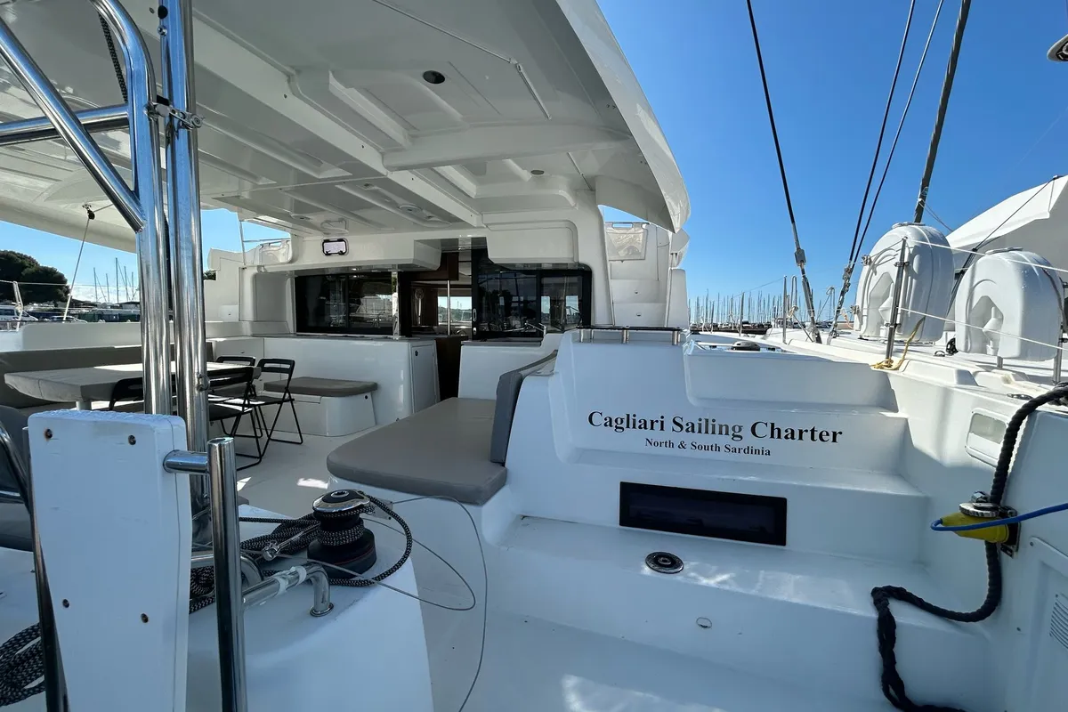 Deck of Terra Sarda, a Lagoon 46 catamaran at Cagliari, Italy