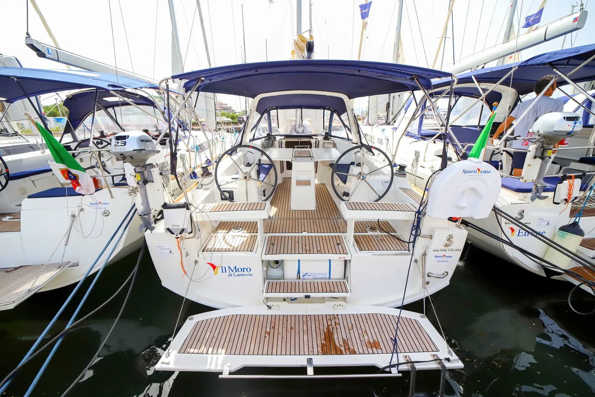 Cockpit of Il Moro di Lamezia - Standard line, a Beneteau Oceanis 35.1 sailboat at Olbia, Italy
