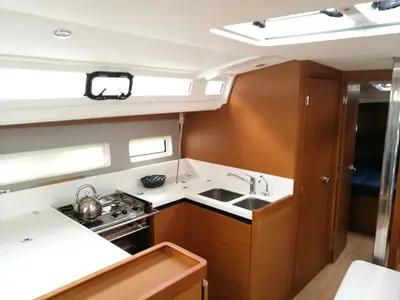 Galley of Aitna, a Jeanneau Sun Odyssey 440 sailboat at Tonnarella, Italy