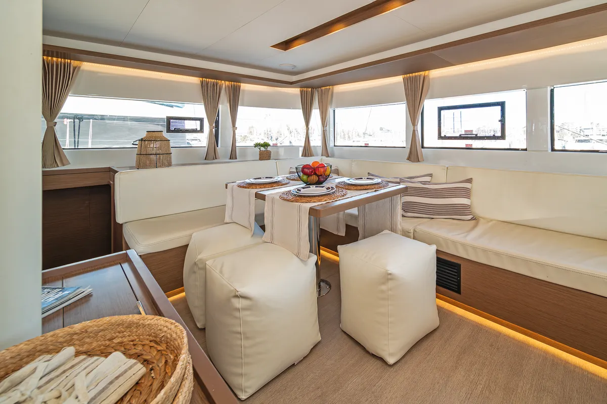 Deck of Spiros, a Lagoon 50 catamaran at Athens, Greece