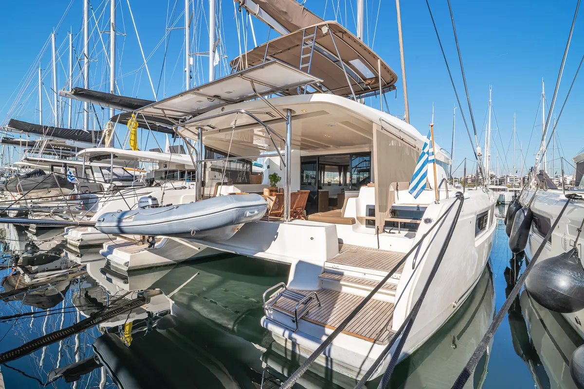 Cockpit of Spiros, a Lagoon 50 catamaran at Athens, Greece