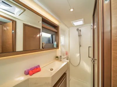 Salon of Spiros, a Lagoon 50 catamaran at Athens, Greece
