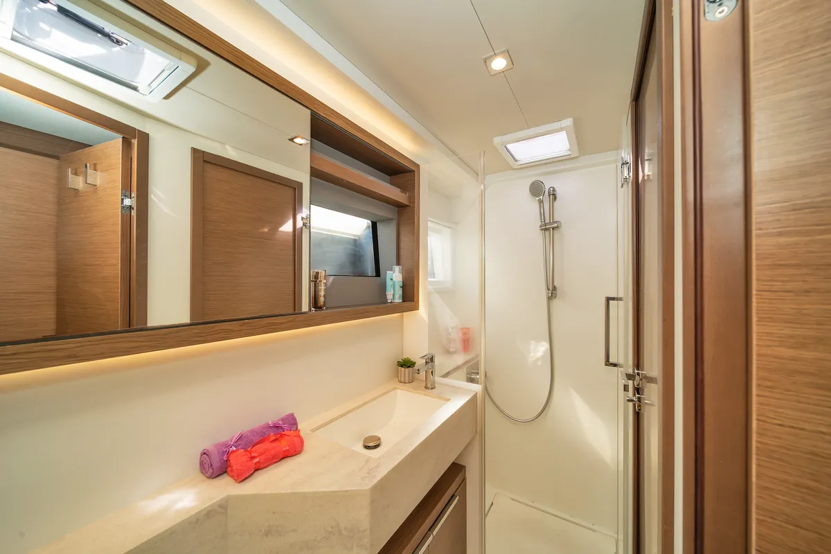 Salon of Spiros, a Lagoon 50 catamaran at Athens, Greece