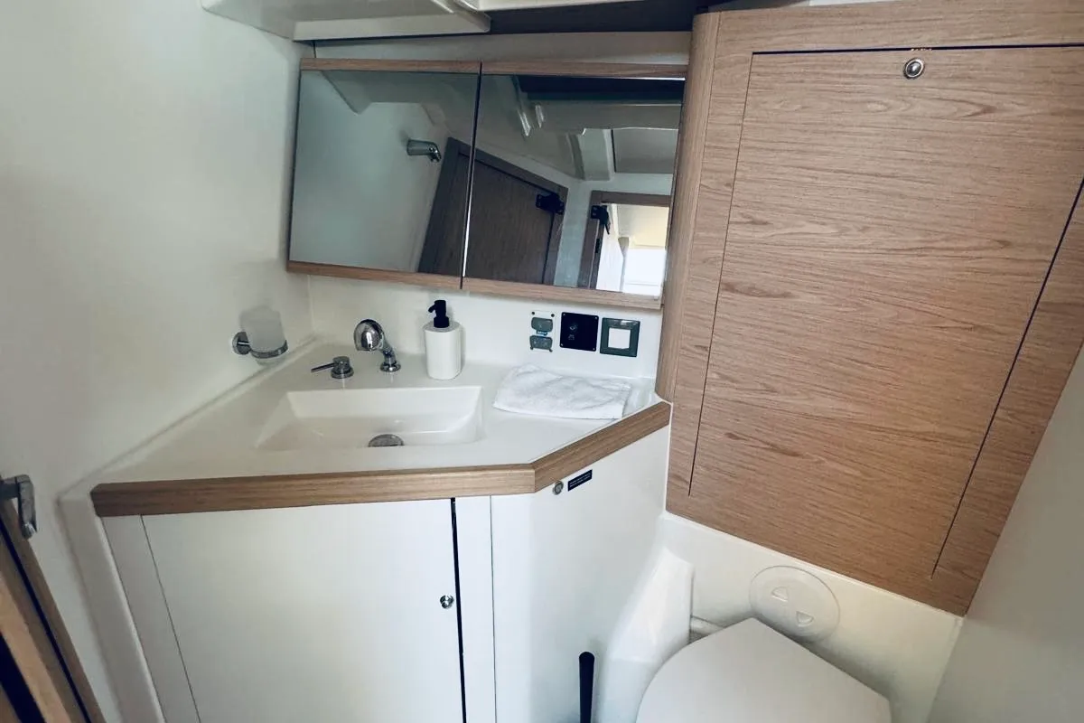 Head on ARYA, a Beneteau Oceanis 46.1 sailboat at Novi Vinodolski, Croatia
