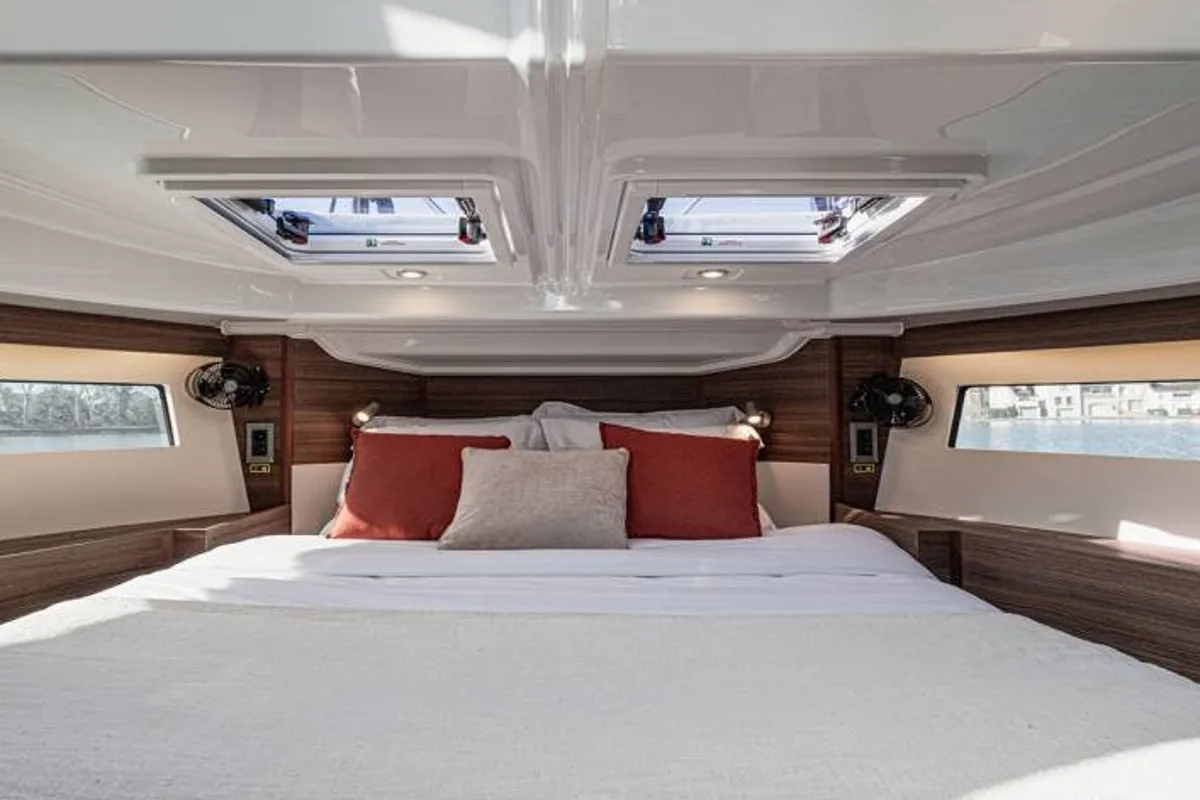 Cabin on Cygnet Liberty, a motorboat at Guipry-Messac, France