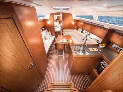 Salon of Bavaria Cruiser 34, a sailboat at Mai Khao, Thailand