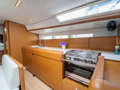 Galley of Ciao Bao, a Jeanneau Sun Odyssey 519 sailboat at Grad Kaštela, Croatia