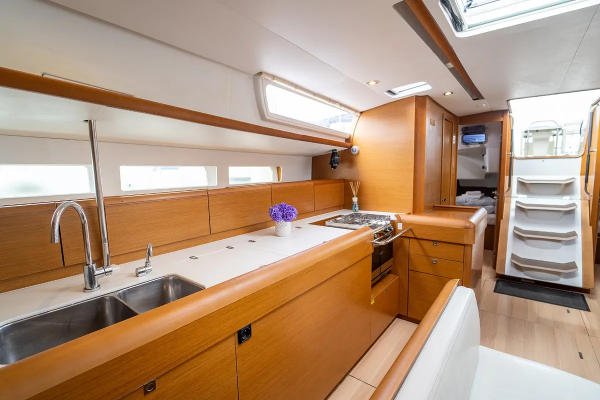 Galley of Ciao Bao, a Jeanneau Sun Odyssey 519 sailboat at Grad Kaštela, Croatia
