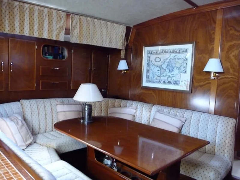 Salon of Libertas, a Amel Supermaramu sailboat at Piombino, Italy