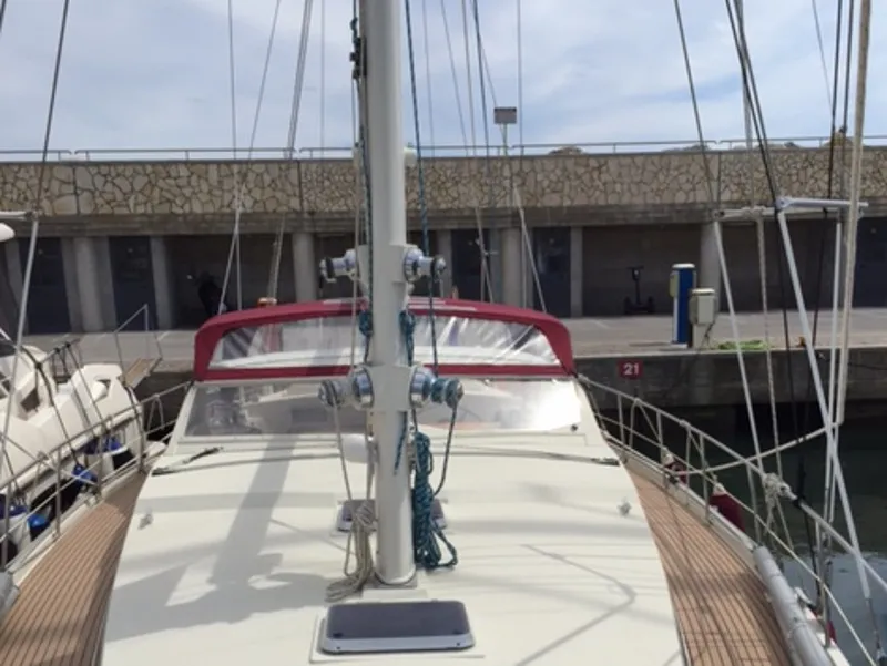 Exterior view of Libertas, a Amel Supermaramu sailboat at Piombino, Italy