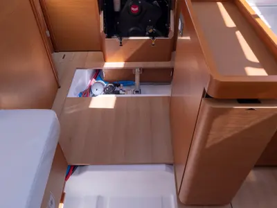 Deck of Sammy, a Jeanneau Sun Odyssey 410 sailboat at Municipal Unit of Lefkada, Greece