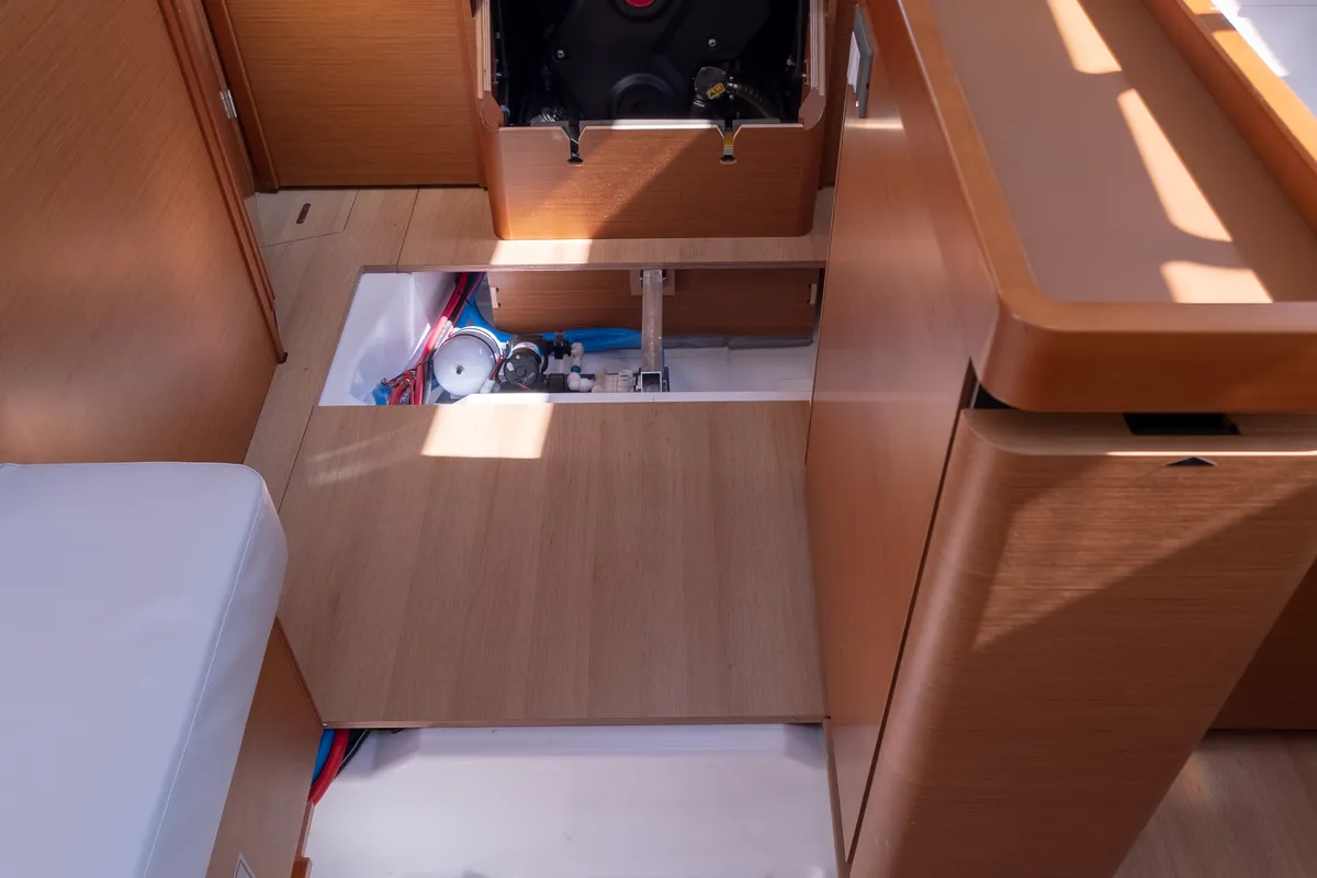 Deck of Sammy, a Jeanneau Sun Odyssey 410 sailboat at Municipal Unit of Lefkada, Greece