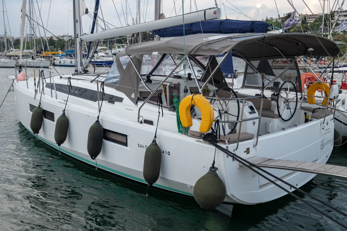 Salon of Sammy, a Jeanneau Sun Odyssey 410 sailboat at Municipal Unit of Lefkada, Greece