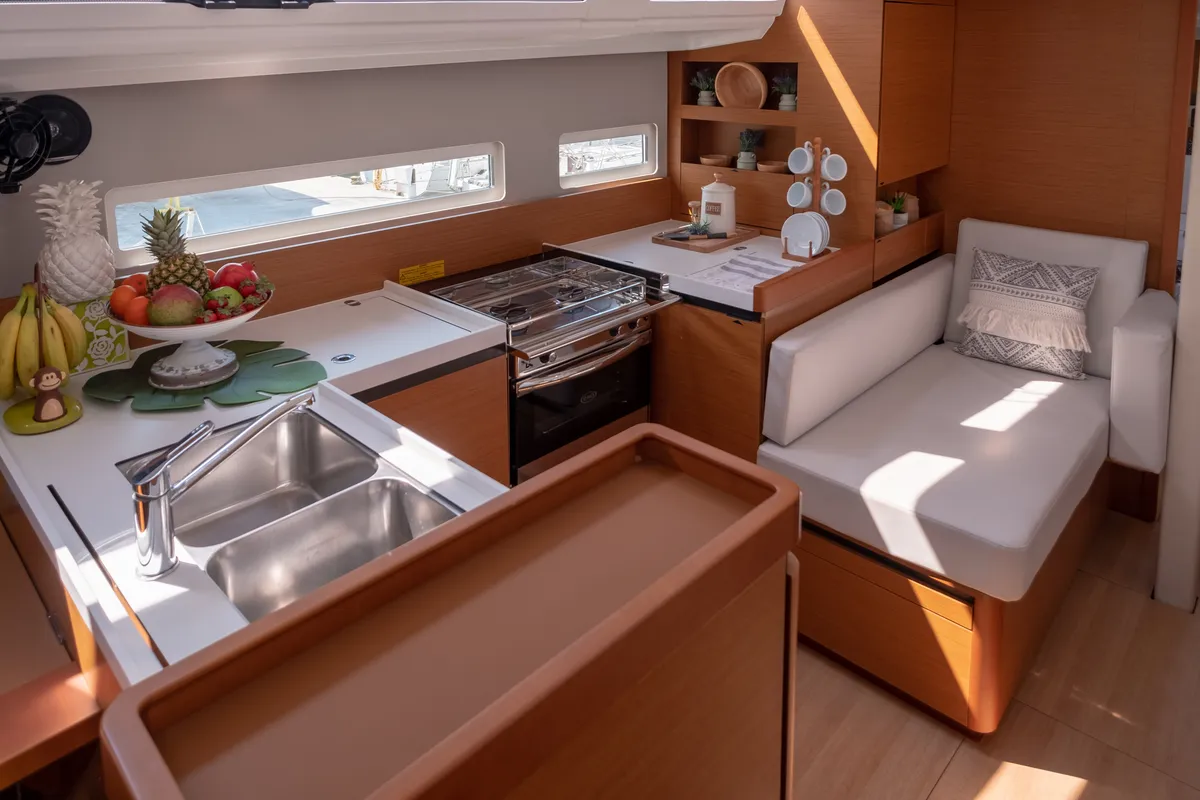 Galley of Sammy, a Jeanneau Sun Odyssey 410 sailboat at Municipal Unit of Lefkada, Greece