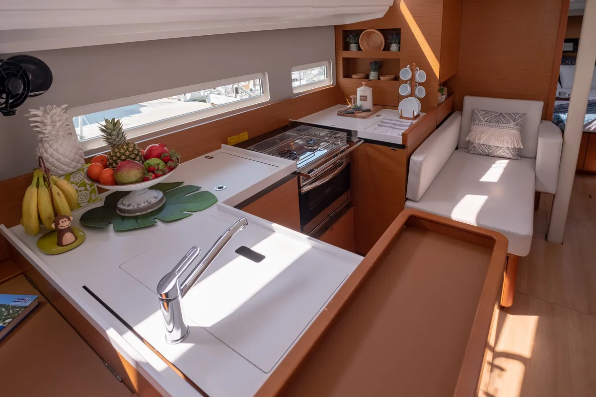 Galley of Sammy, a Jeanneau Sun Odyssey 410 sailboat at Municipal Unit of Lefkada, Greece