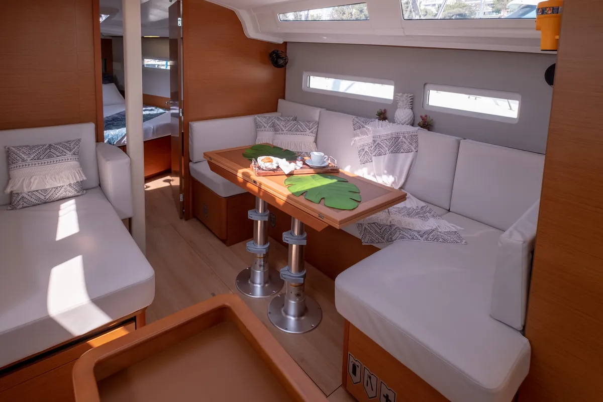 Salon of Sammy, a Jeanneau Sun Odyssey 410 sailboat at Municipal Unit of Lefkada, Greece