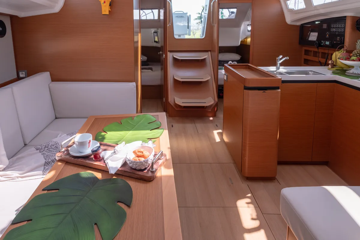 Salon of Sammy, a Jeanneau Sun Odyssey 410 sailboat at Municipal Unit of Lefkada, Greece
