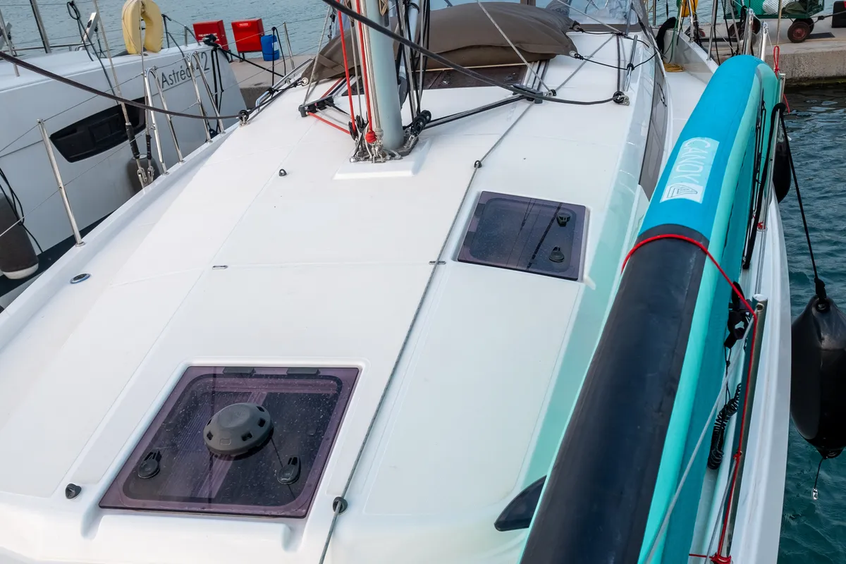 Exterior view of Sammy, a Jeanneau Sun Odyssey 410 sailboat at Municipal Unit of Lefkada, Greece