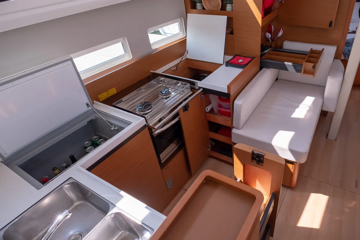 Galley of Sammy, a Jeanneau Sun Odyssey 410 sailboat at Municipal Unit of Lefkada, Greece
