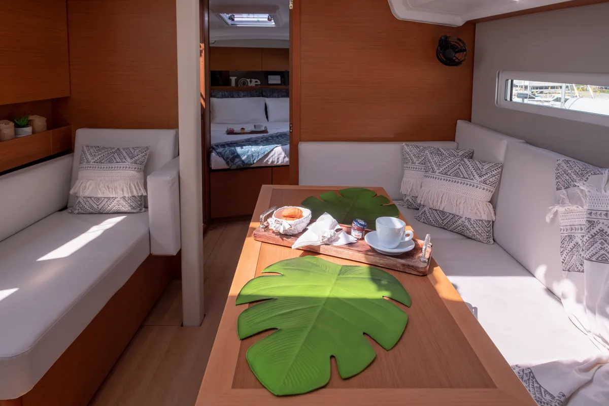 Salon of Sammy, a Jeanneau Sun Odyssey 410 sailboat at Municipal Unit of Lefkada, Greece