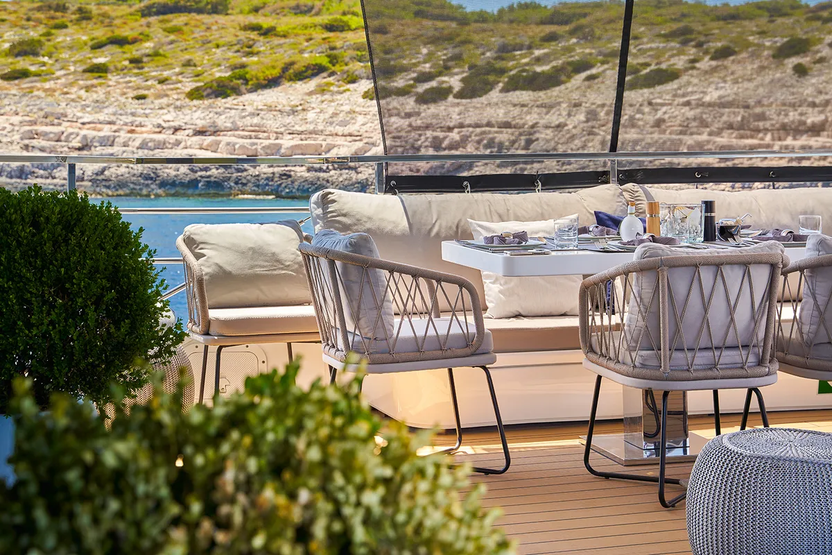 Deck of ARGO, a Gulet Luxury Motor Yacht motor yacht at Split, Croatia