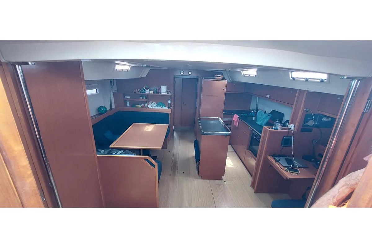Salon of Little Secret, a Bavaria 55 Cruiser sailboat at Athens, Greece