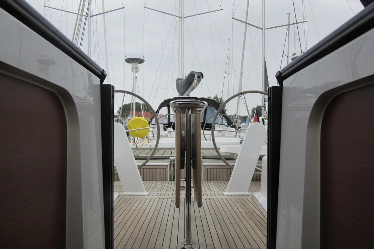 Cockpit of Eight, a Hanse 418 sailboat at Fisksätra, Sweden