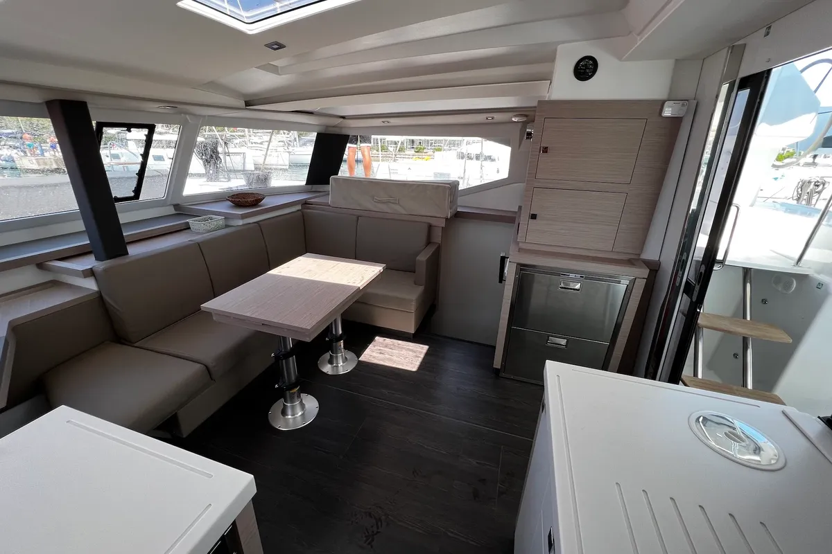 Salon of Elite, a Fountaine Pajot Astréa 42 catamaran at Općina Sukošan, Croatia