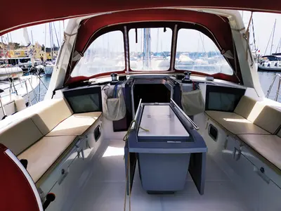 Cockpit of Aleph, a Beneteau Oceanis 45 sailboat at Procida, Italy