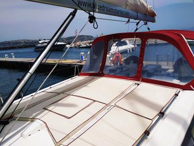 Deck of Aleph, a Beneteau Oceanis 45 sailboat at Procida, Italy