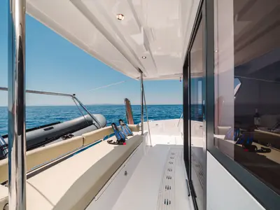 Deck of PRINCESS EVGENIA, a Bali 4.2 catamaran at Municipal Unit of Lefkada, Greece