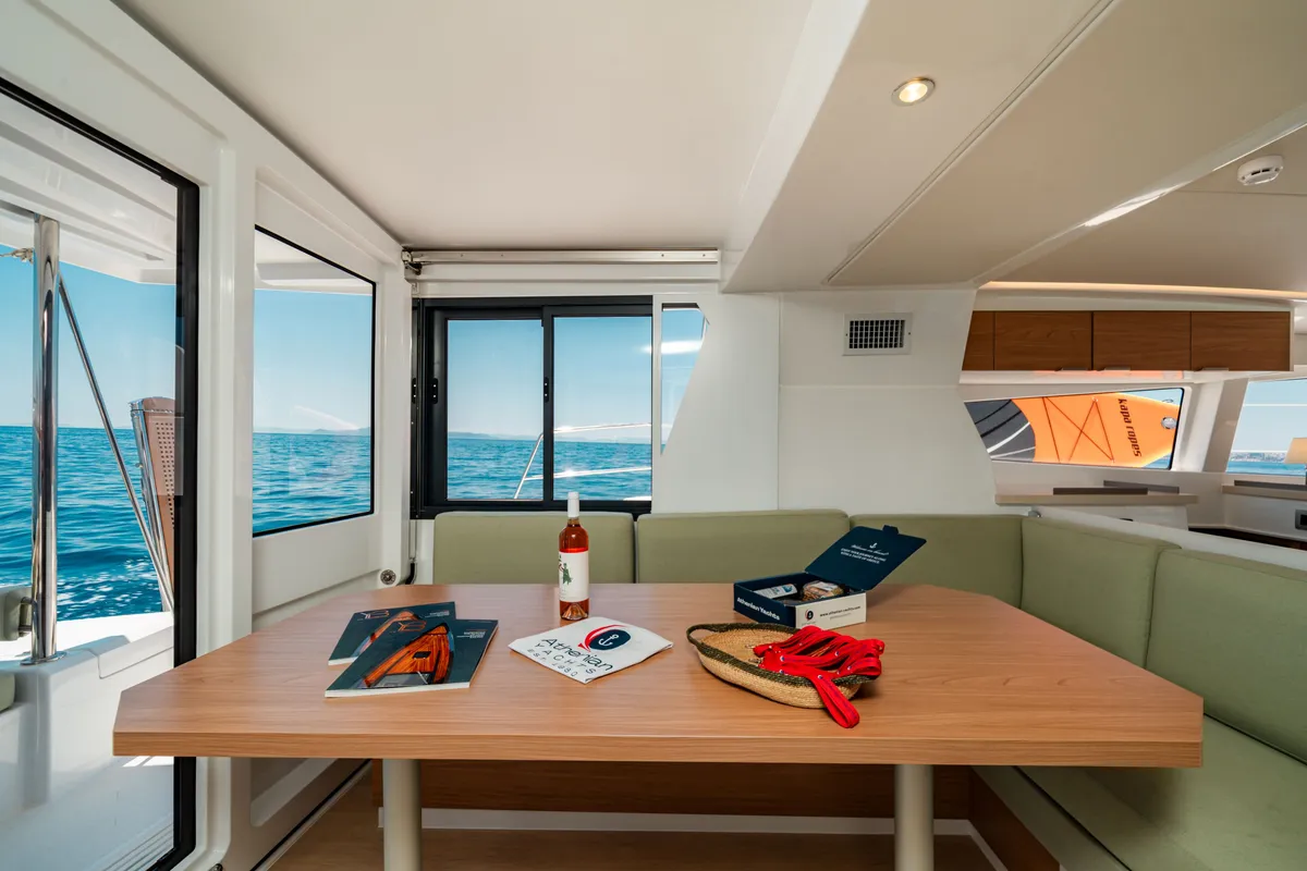Salon of PRINCESS EVGENIA, a Bali 4.2 catamaran at Municipal Unit of Lefkada, Greece