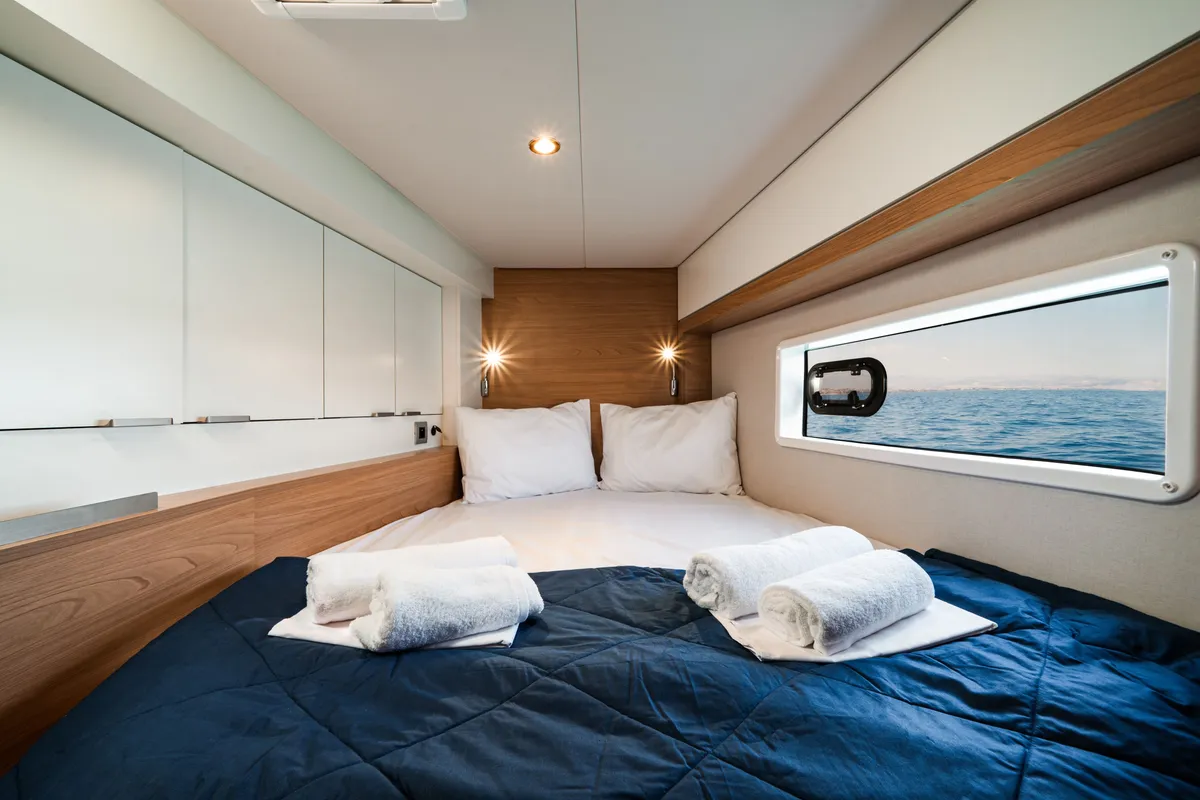 Cabin on PRINCESS EVGENIA, a Bali 4.2 catamaran at Municipal Unit of Lefkada, Greece