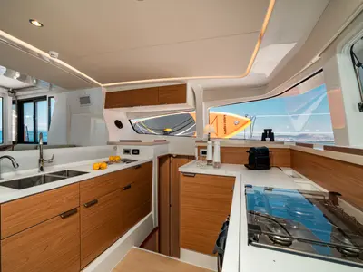 Galley of PRINCESS EVGENIA, a Bali 4.2 catamaran at Municipal Unit of Lefkada, Greece