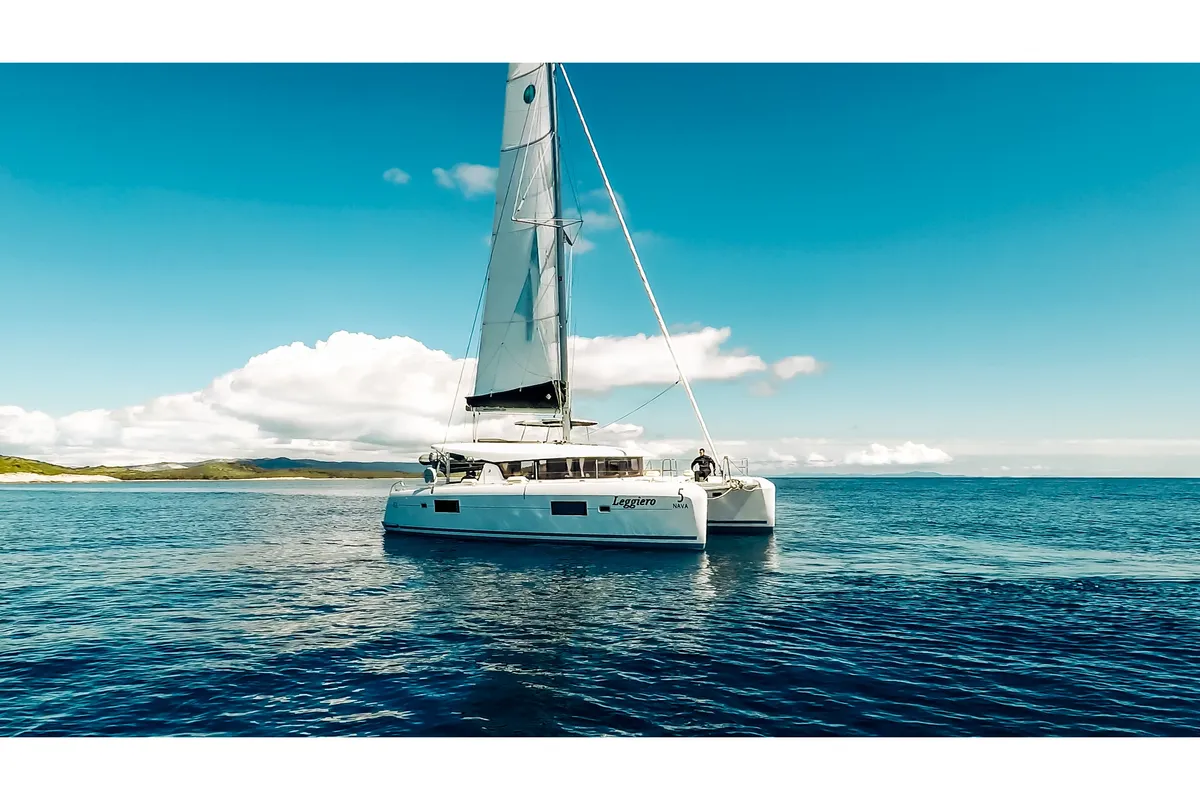 Exterior view of LEGGIERO, a Lagoon 42 catamaran at Općina Rogoznica, Croatia